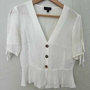Topshop White Fitted Peplum Blouse